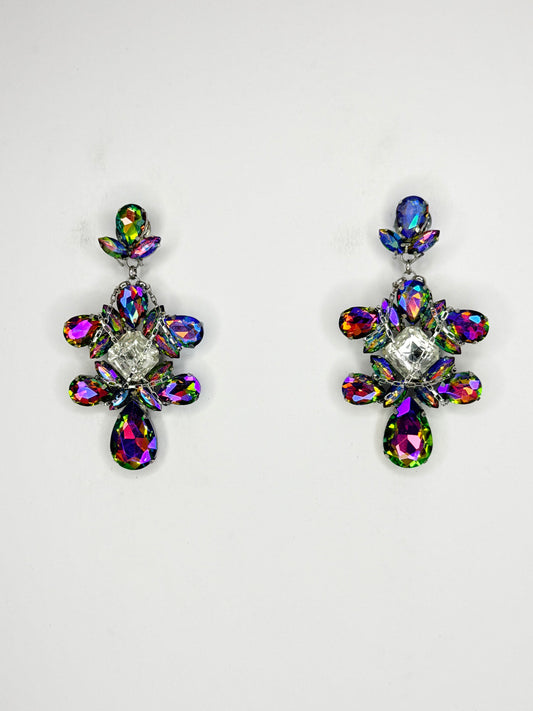Rainbow AB & Clear Chain Earrings - Medium Size