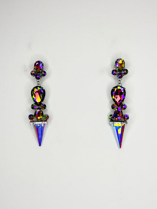 Rainbow AB & AB Spike Earrings - Medium Size