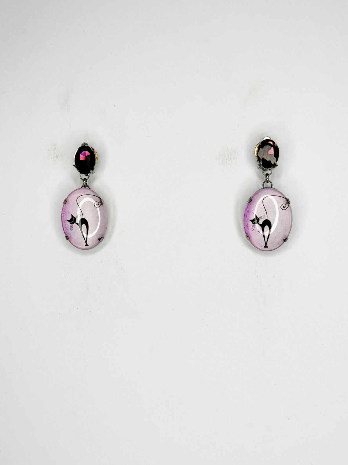 Purple Cat Cameo Earrings - Small Cocktail Size