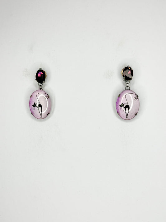 Purple Cat Cameo Earrings - Small Cocktail Size